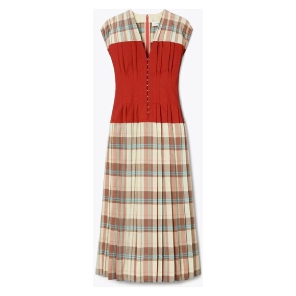 Tory Burch "Claire McCardell" Midi Dress | Size 2 | Red Madras Plaid - Picture 14 of 15